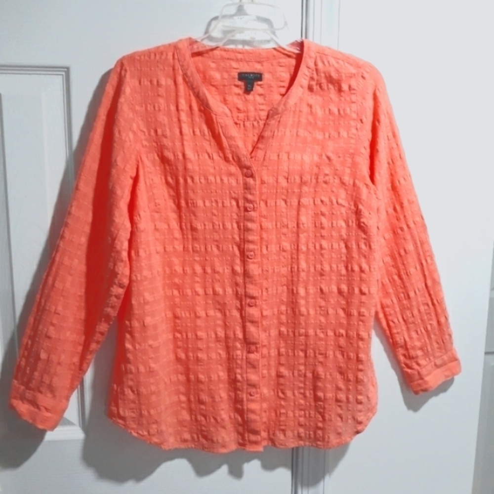 Talbots 100% Cotton Top Long-Sleeve Button Down Orange Shirt Size Medium Petite